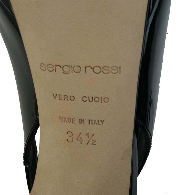Sergio Rossi セルジオロッシ A78950 アーモンド ピープトゥ エナメル パンプス ブラック系 34.5【中古】
