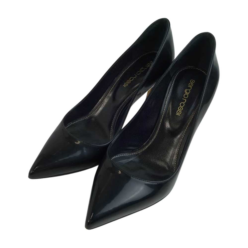 Sergio Rossi セルジオロッシ Godiva ポインテッドトゥ エナメル パンプス ブラック ブラック系 34.5【中古】
