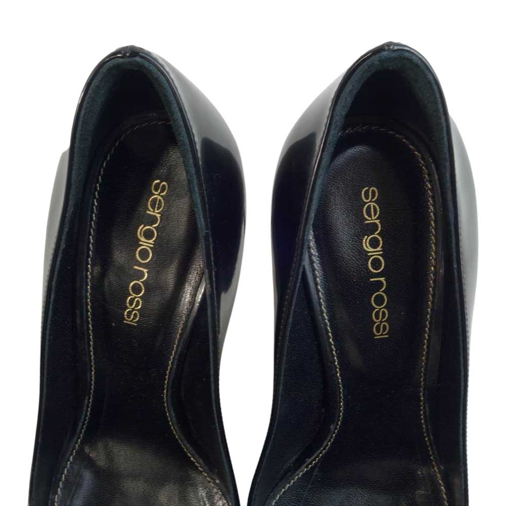 Sergio Rossi セルジオロッシ Godiva ポインテッドトゥ エナメル パンプス ブラック ブラック系 34.5【中古】