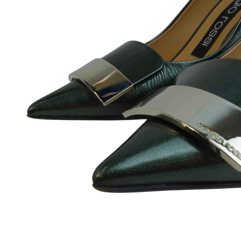 Sergio Rossi セルジオロッシ A78950 sr1 ポインテッドトゥ パンプス パテントレザー グレー グリーン系 34.5【中古】