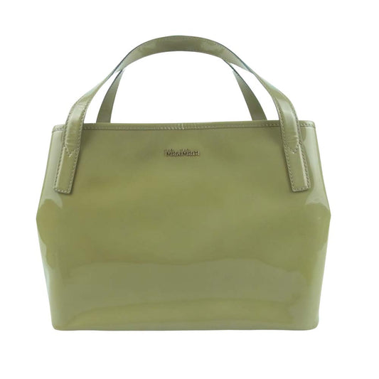 MAX MARA マックスマーラ エナメル レザー トート バッグ 牛革 イタリア製 ベージュ系 ライトグリーン系【中古】