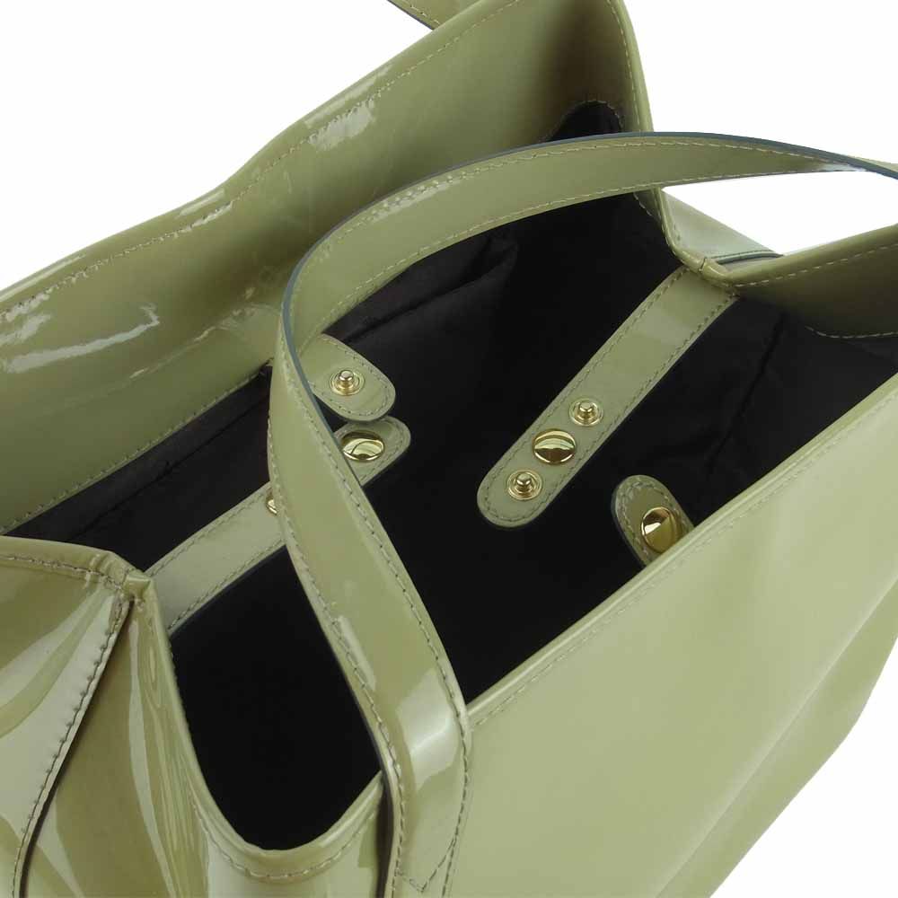 MAX MARA マックスマーラ エナメル レザー トート バッグ 牛革 イタリア製 ベージュ系 ライトグリーン系【中古】