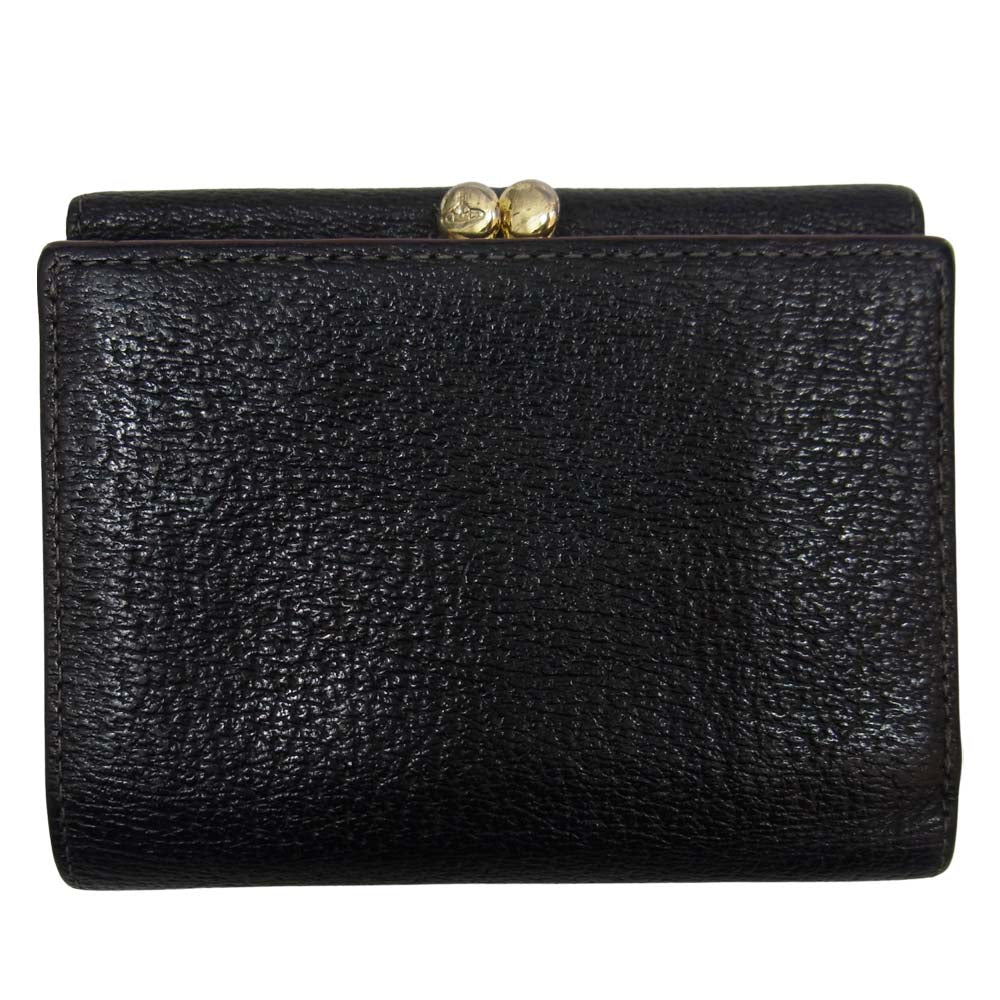 Vivienne Westwood ヴィヴィアンウエストウッド オーブ付き がま口 レザー 二つ折り 財布 ブラック系【中古】