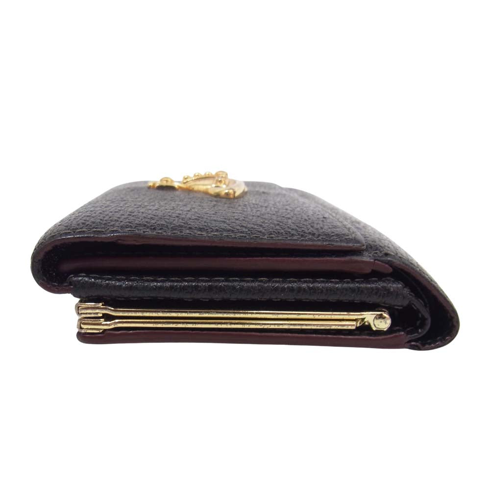 Vivienne Westwood ヴィヴィアンウエストウッド オーブ付き がま口 レザー 二つ折り 財布 ブラック系【中古】