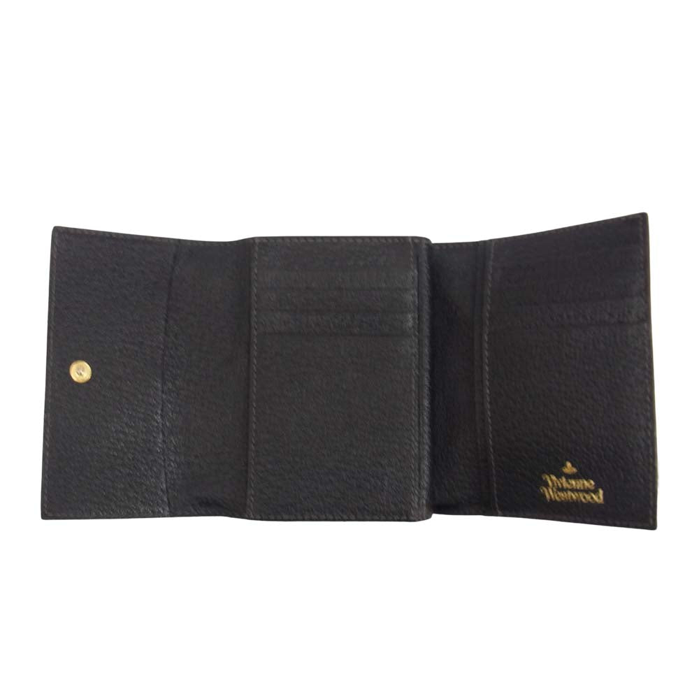 Vivienne Westwood ヴィヴィアンウエストウッド オーブ付き がま口 レザー 二つ折り 財布 ブラック系【中古】
