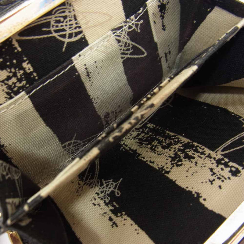 Vivienne Westwood ヴィヴィアンウエストウッド オーブ付き がま口 レザー 二つ折り 財布 ブラック系【中古】