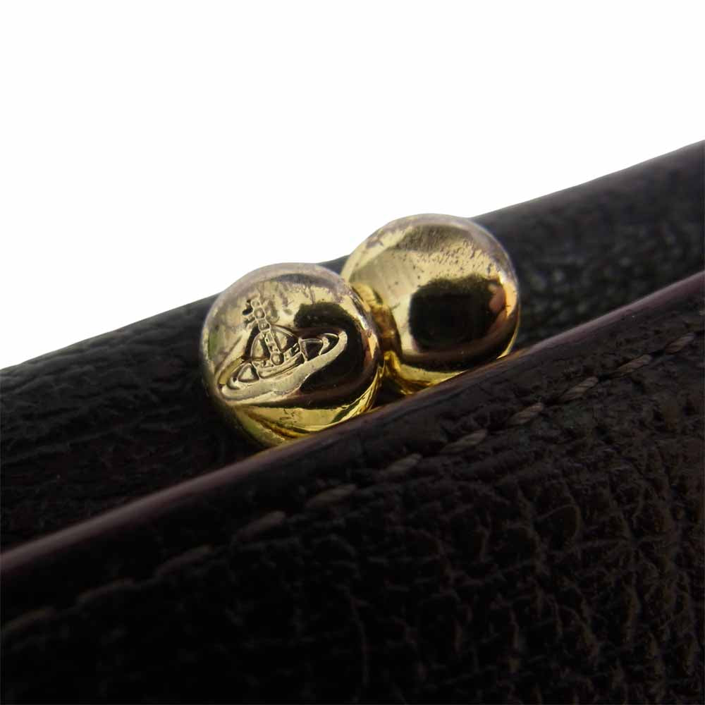 Vivienne Westwood ヴィヴィアンウエストウッド オーブ付き がま口 レザー 二つ折り 財布 ブラック系【中古】