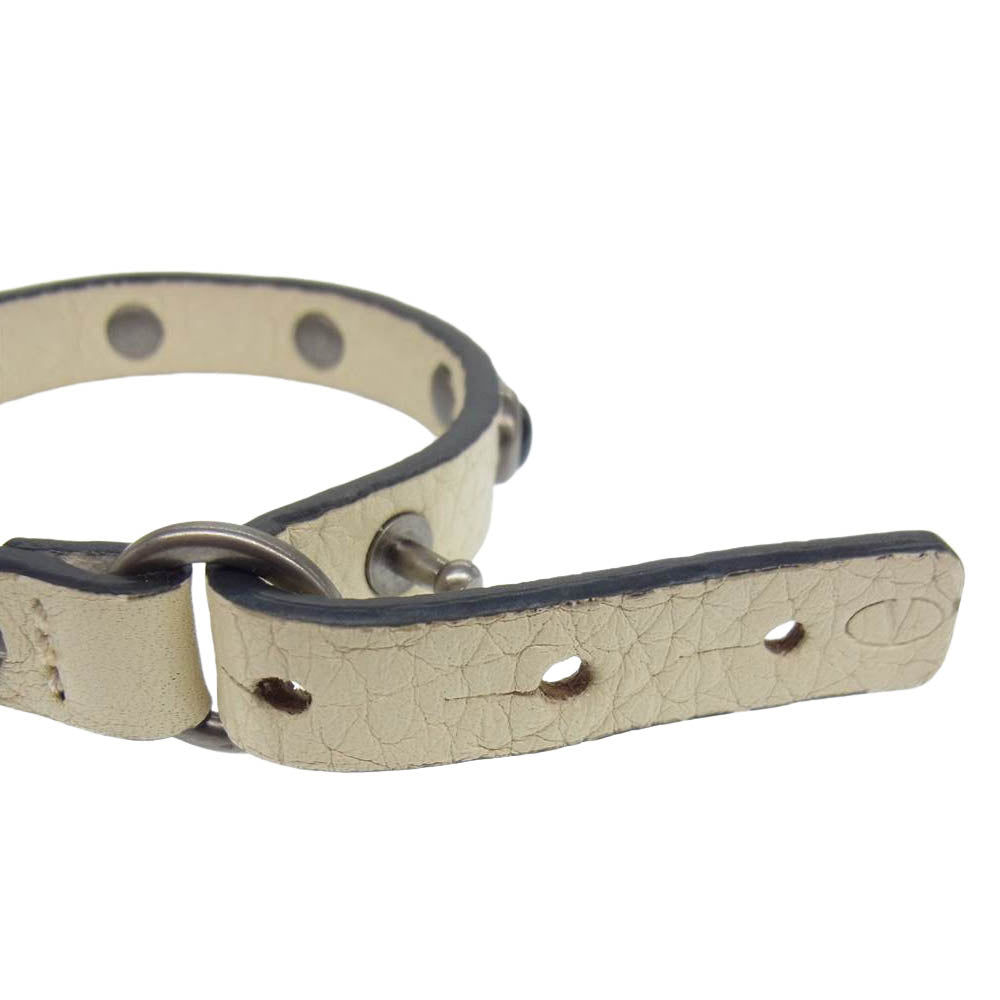 VALENTINO ヴァレンティノ スタッズ レザー ブレスレット オフホワイト系 シルバー系【中古】