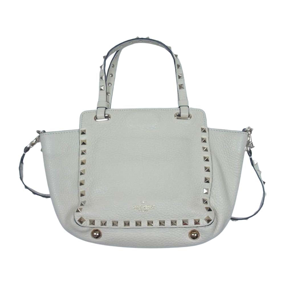 VALENTINO ヴァレンティノ ロックスタッズ グレインカーフスキン ミニバッグ アイボリー系【中古】