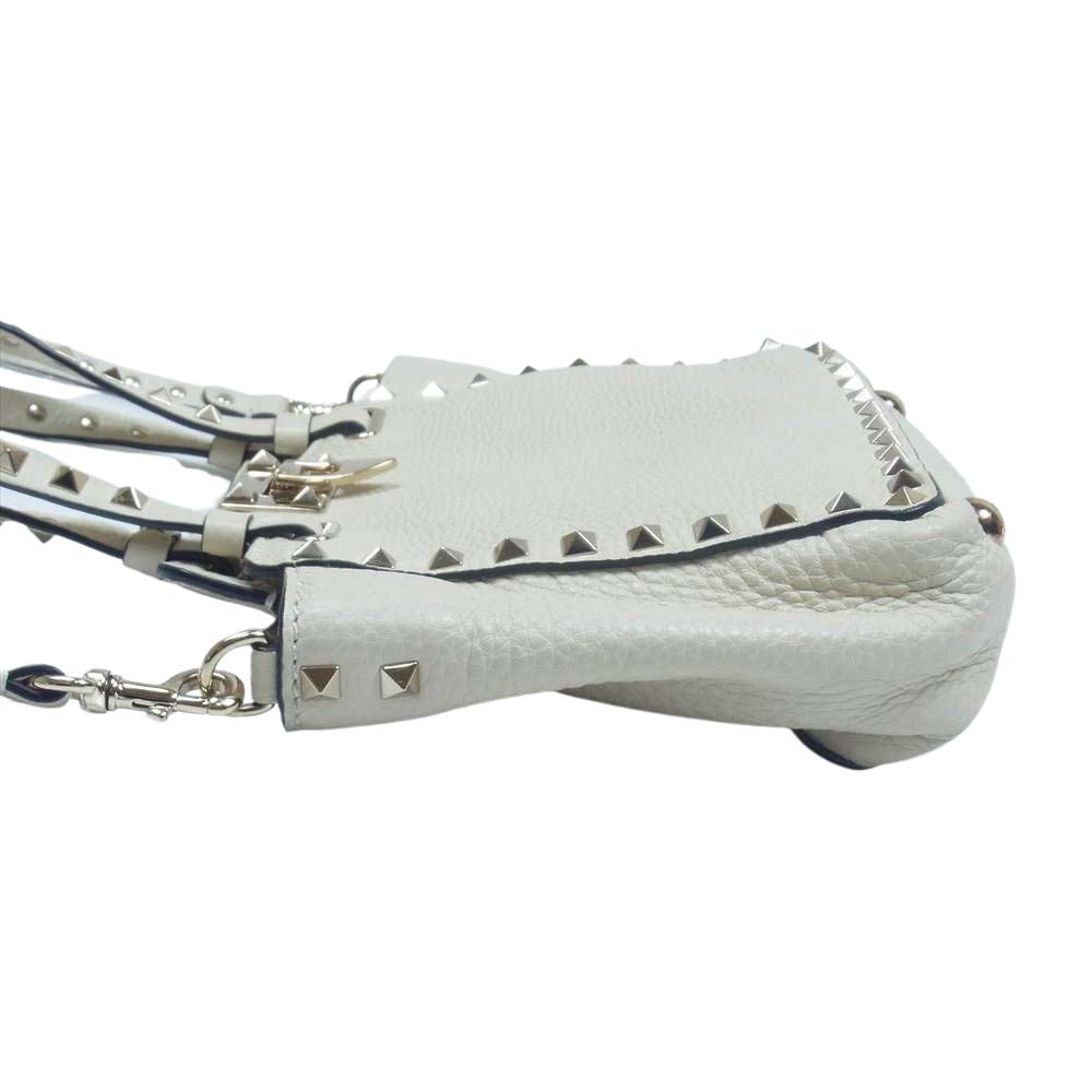 VALENTINO ヴァレンティノ ロックスタッズ グレインカーフスキン ミニバッグ アイボリー系【中古】