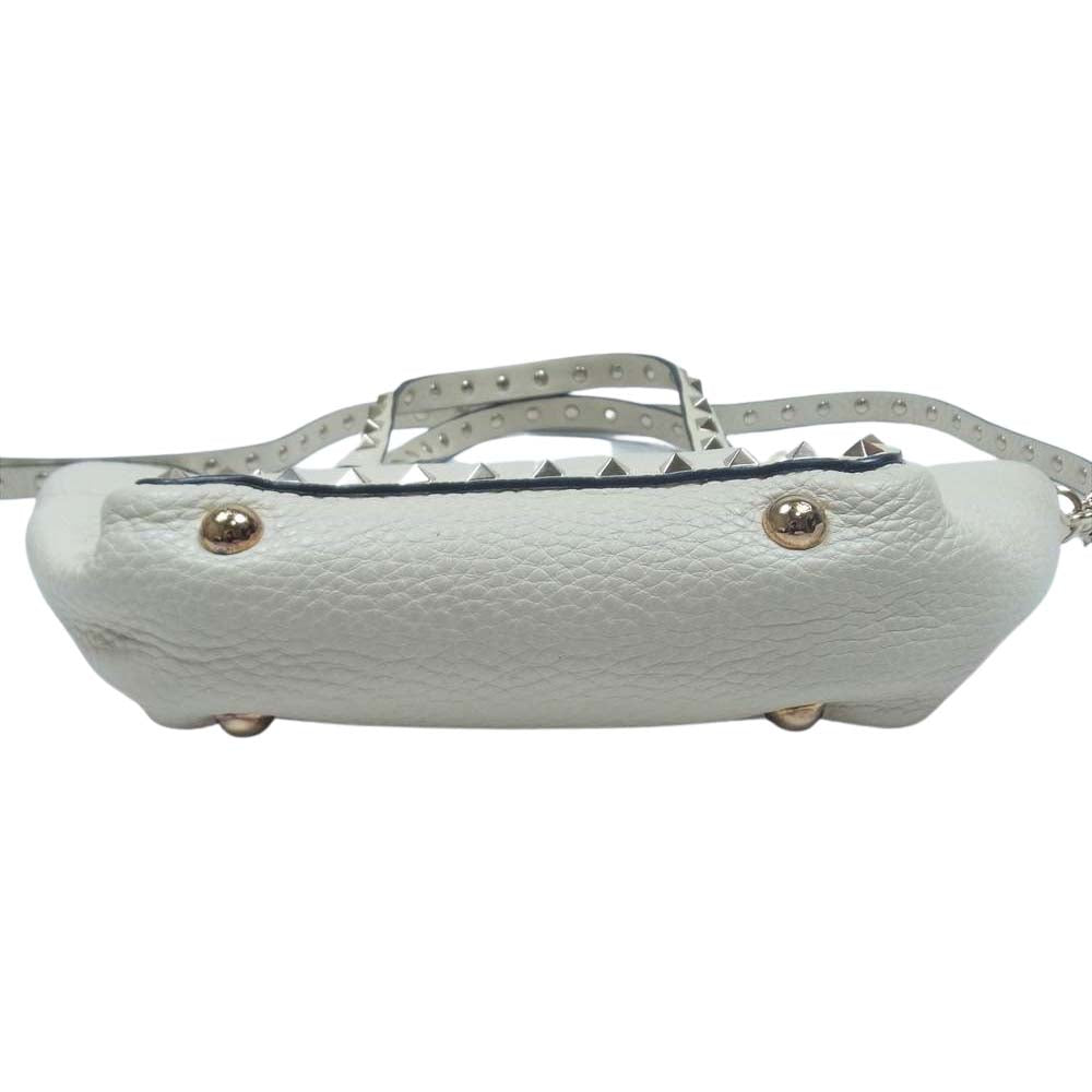 VALENTINO ヴァレンティノ ロックスタッズ グレインカーフスキン ミニバッグ アイボリー系【中古】