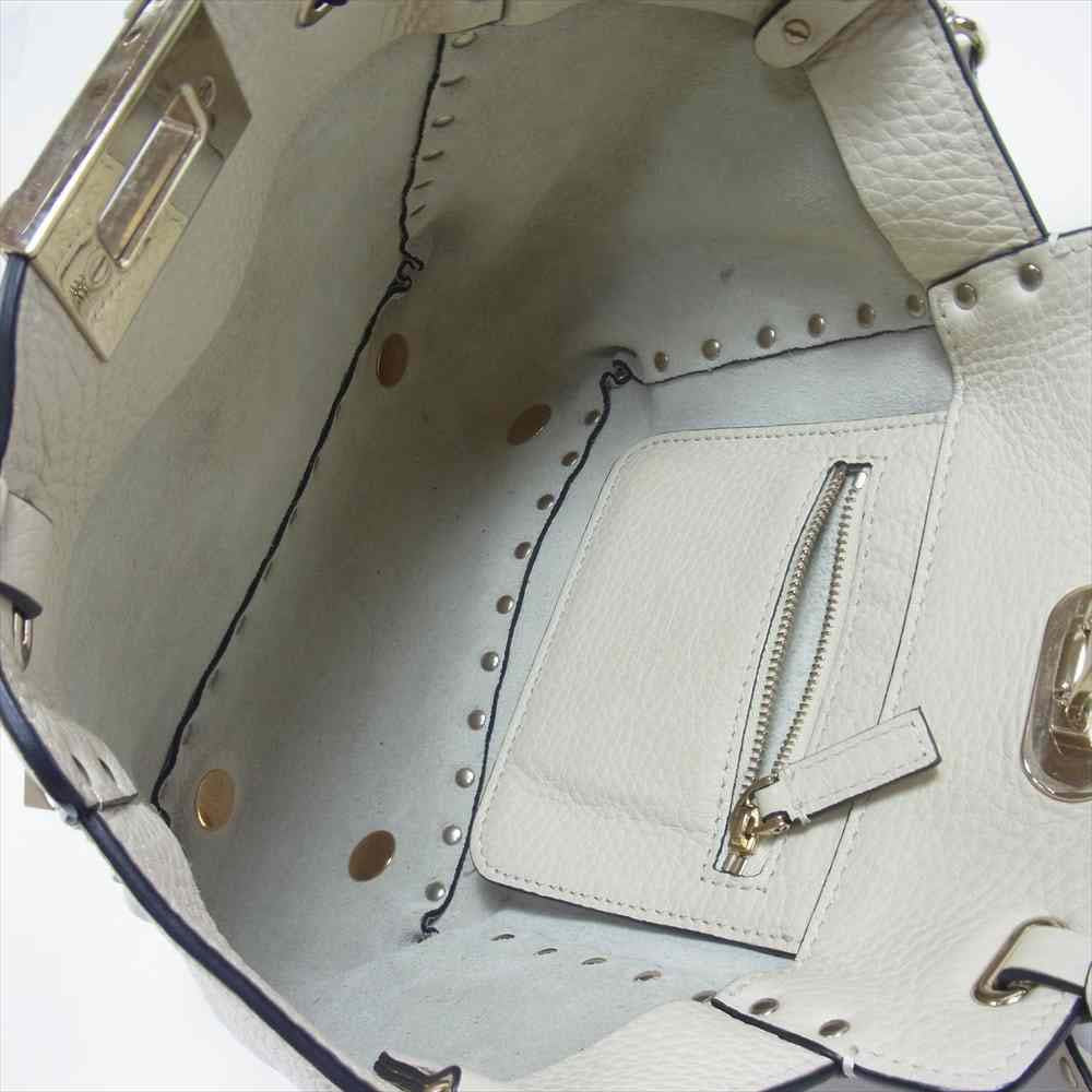 VALENTINO ヴァレンティノ ロックスタッズ グレインカーフスキン ミニバッグ アイボリー系【中古】