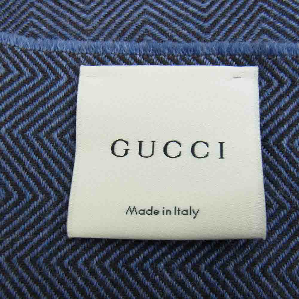 GUCCI グッチ 344993 ウール マフラー ブルー系【中古】