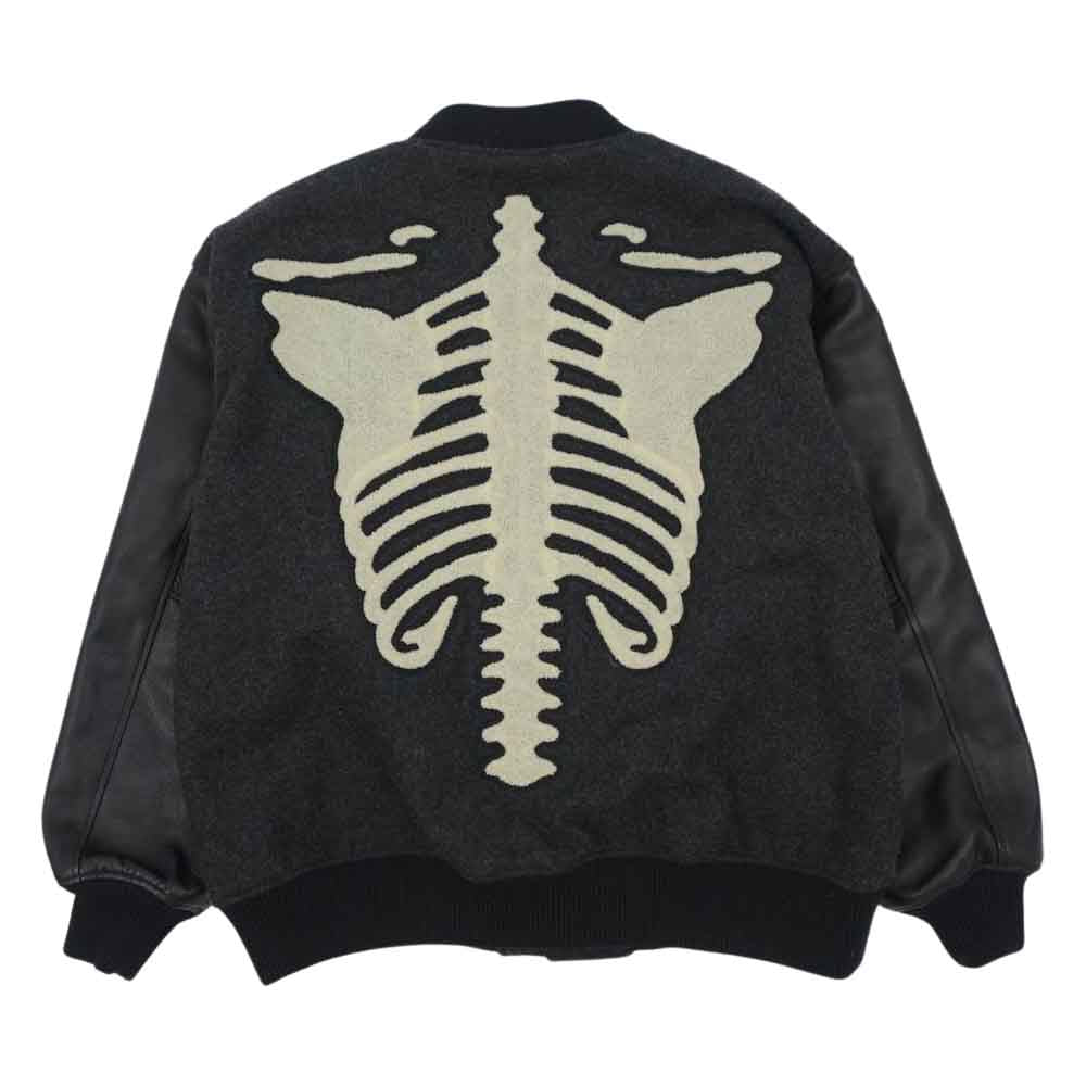 NEIGHBORHOOD ネイバーフッド 21AW 212AQNH-JKM01S VIRSITY JACKET BONE アーム レザー 切替 ボーン デザイン バーシティ ジャケット スタジャン ブラック系 グレー系 M【極上美品】【中古】
