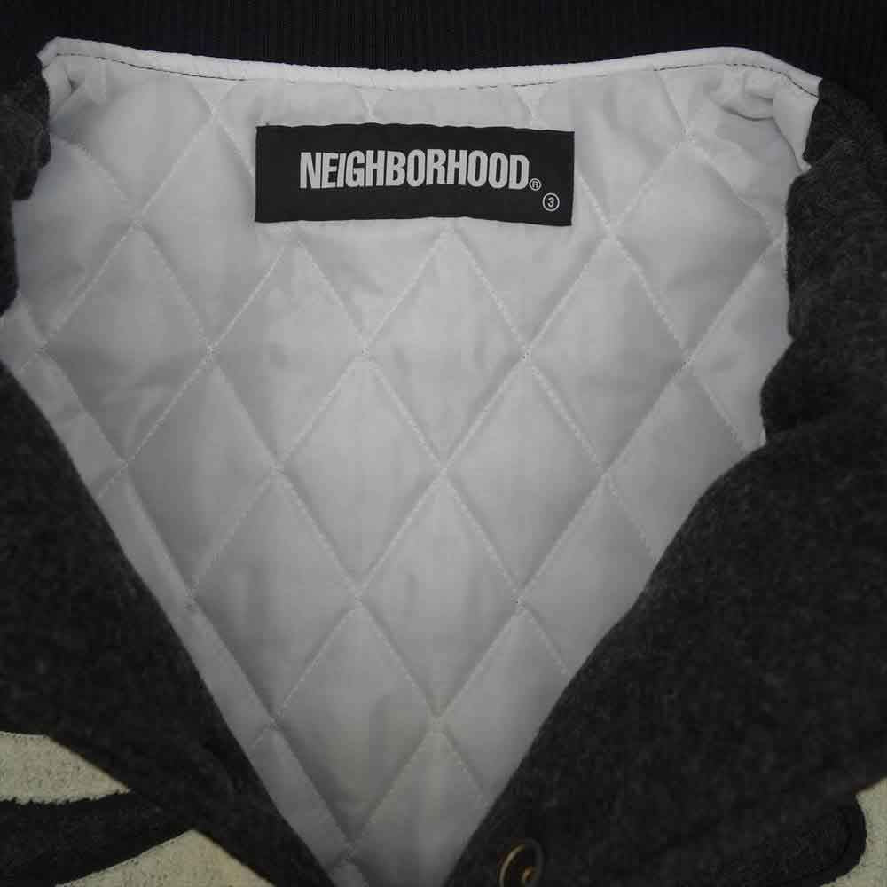 NEIGHBORHOOD ネイバーフッド 21AW 212AQNH-JKM01S VIRSITY JACKET BONE アーム レザー 切替 ボーン デザイン バーシティ ジャケット スタジャン ブラック系 グレー系 M【極上美品】【中古】