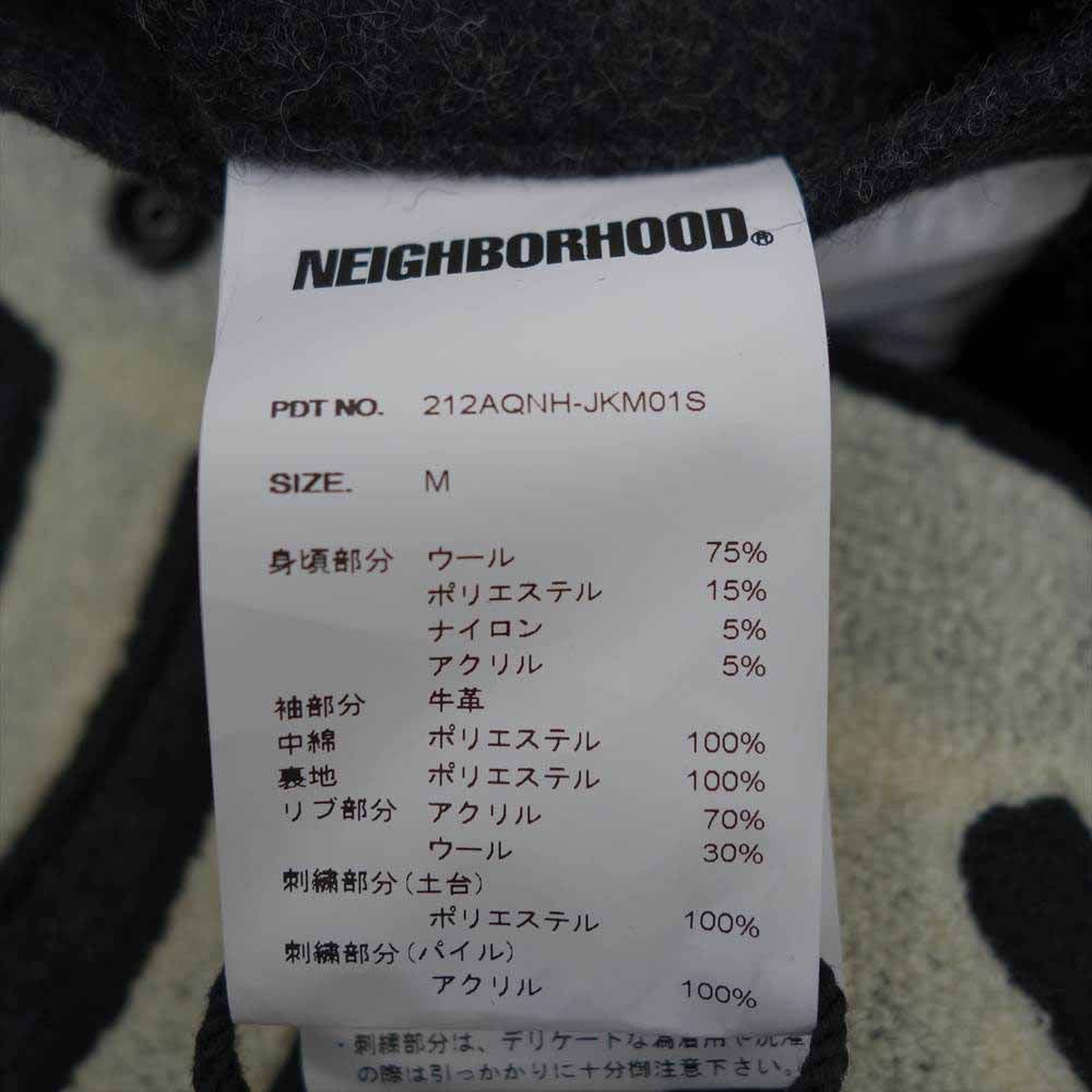 NEIGHBORHOOD ネイバーフッド 21AW 212AQNH-JKM01S VIRSITY JACKET BONE アーム レザー 切替 ボーン デザイン バーシティ ジャケット スタジャン ブラック系 グレー系 M【極上美品】【中古】
