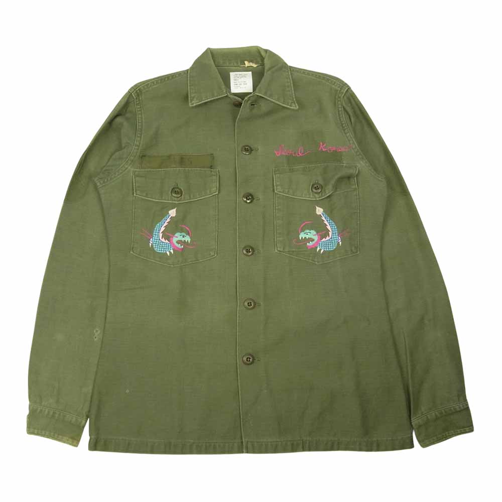 Horizontal US ARMY Utility Shirts ホリゾンタル US アーミー ユーティリティー シャツ 刺繍 ミリタリー シャツ カーキ系 S【中古】