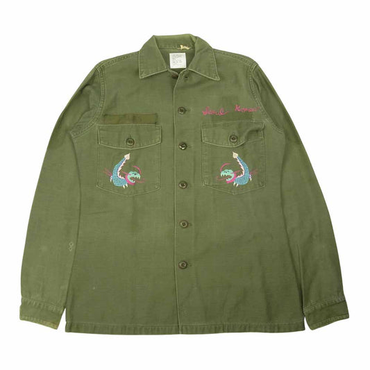 Horizontal US ARMY Utility Shirts ホリゾンタル US アーミー ユーティリティー シャツ 刺繍 ミリタリー シャツ カーキ系 S【中古】