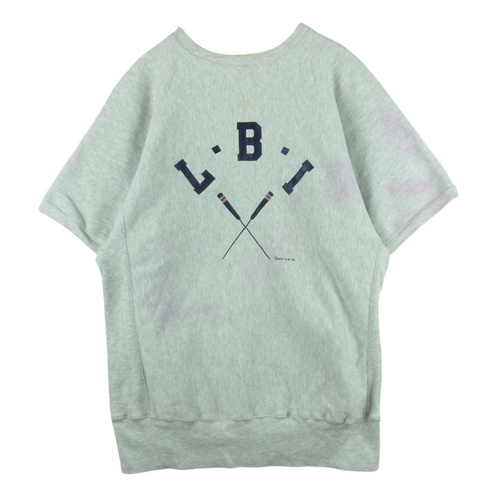 Champion チャンピオン USA製 90s 刺繍タグ リバースウィーブ 半袖 スウェット コットン グレー系 XL【中古】