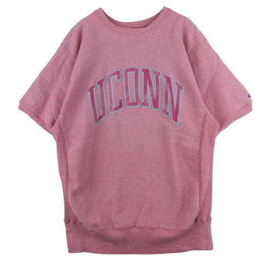 Champion チャンピオン USA製 90s 刺繍タグ リバースウィーブ 半袖 スウェット コットン ピンク系 XL【中古】