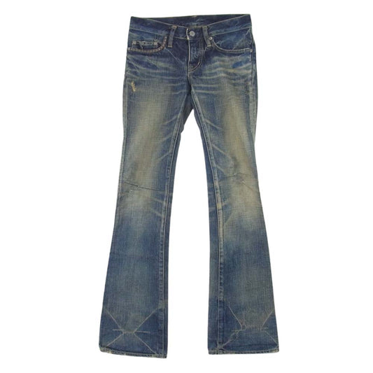 HYSTERIC GLAMOUR ヒステリックグラマー 2AP-5931 ダメージ加工 スタッズ ブーツカット デニム インディゴブルー系 XXS【中古】