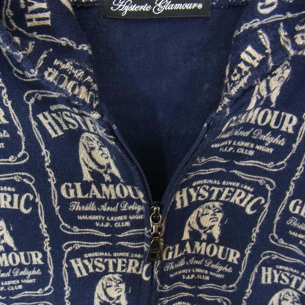 HYSTERIC GLAMOUR ヒステリックグラマー 0131ND06 ガール 総柄 ジップ ニット パーカー ネイビー系 FREE【中古】