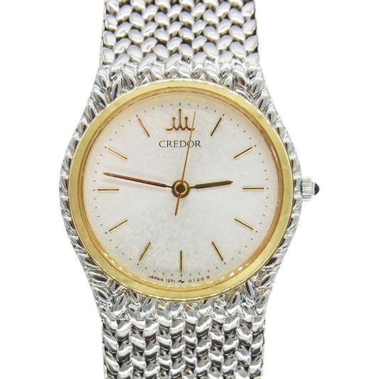 SEIKO セイコー CREDOOR 18KT BEZEL 1271-0060 クレドール ベゼル クォーツ 白文字盤 腕時計 ウォッチ シルバー系【中古】