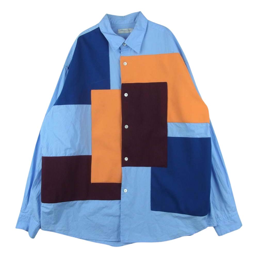 TOMORROWLAND トゥモローランド WS019CU ニット 切替 パッチワーク タイプライター 長袖 シャツ ライトブルー系 S【中古】