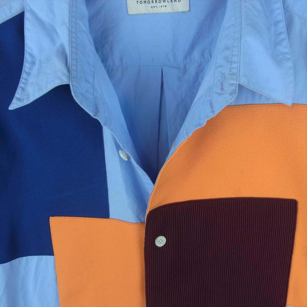 TOMORROWLAND トゥモローランド WS019CU ニット 切替 パッチワーク タイプライター 長袖 シャツ ライトブルー系 S【中古】