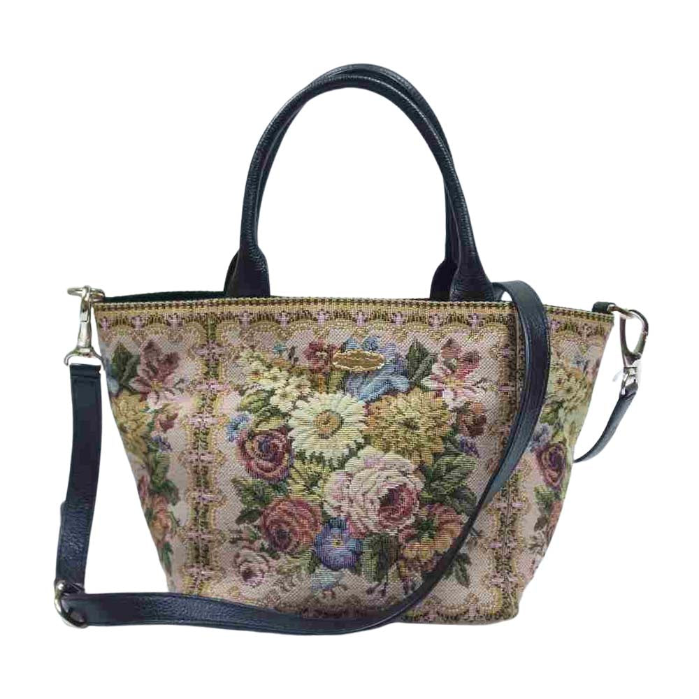シンクビー ジャガード織り 花柄 フラワー 2WAY トートバッグ ベージュ系【美品】【中古】