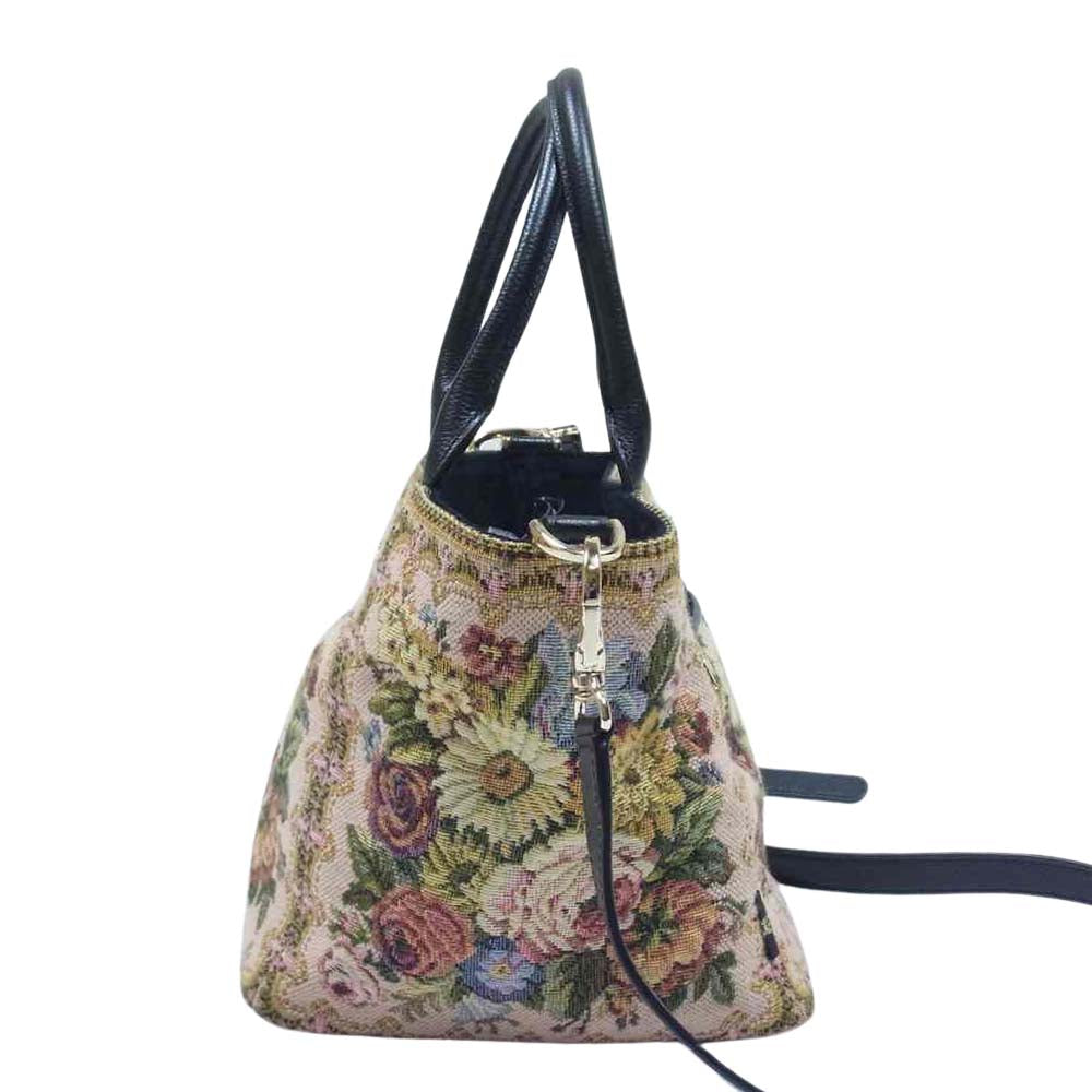 シンクビー ジャガード織り 花柄 フラワー 2WAY トートバッグ ベージュ系【美品】【中古】