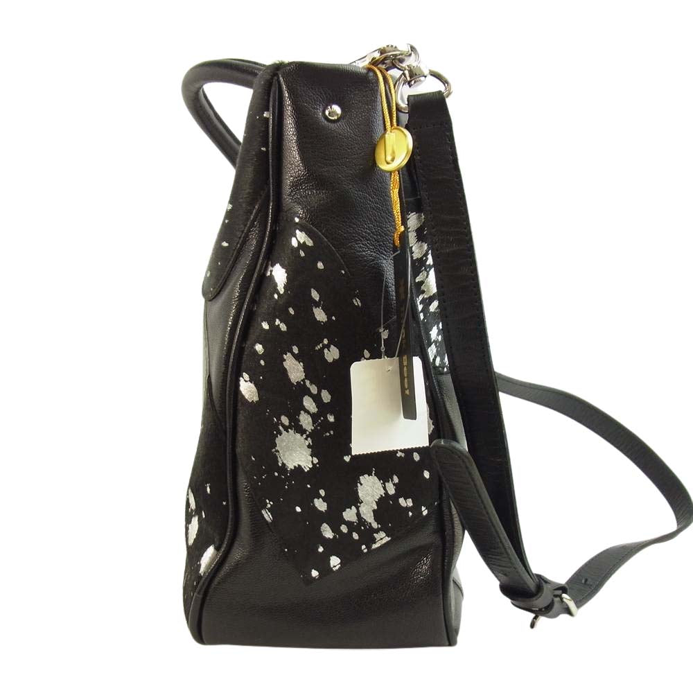シンクビー A000475 ハート パッチ ハラコ レザー レイラ 2WAY ショルダーバッグ ブラック系【美品】【中古】
