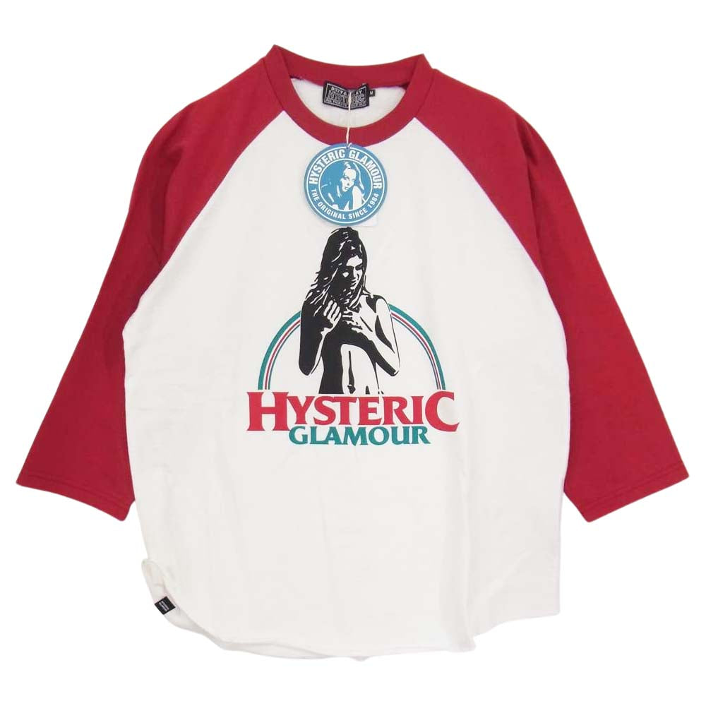 HYSTERIC GLAMOUR ヒステリックグラマー 22SS 02221CL10 RAINBOW WOMAN レインボー ウーマン ラグラン 七分袖 シャツ ホワイト系 レッド系 M【新古品】【未使用】【中古】