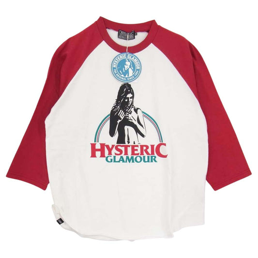 HYSTERIC GLAMOUR ヒステリックグラマー 22SS 02221CL10 RAINBOW WOMAN レインボー ウーマン ラグラン 七分袖 シャツ ホワイト系 レッド系 M【新古品】【未使用】【中古】