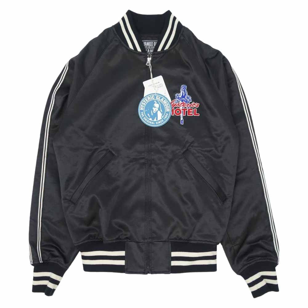 HYSTERIC GLAMOUR ヒステリックグラマー 02221AB03 motel 刺繍 サテン ジャケット ブルゾン ブラック系 M【新古品】【未使用】【中古】