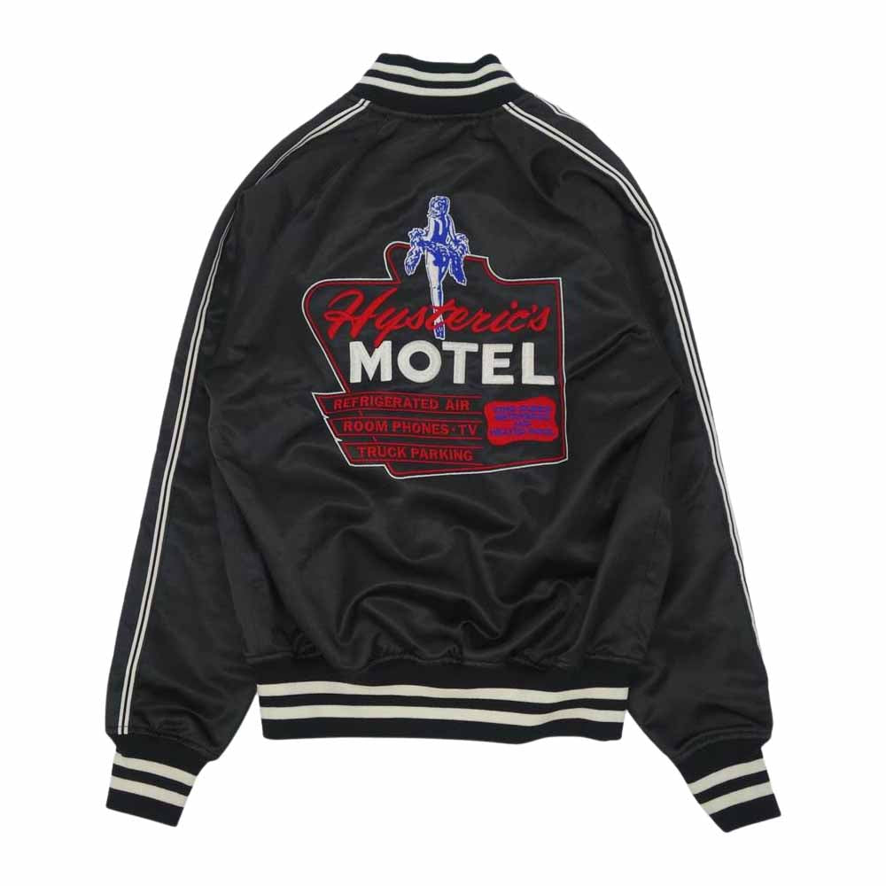 HYSTERIC GLAMOUR ヒステリックグラマー 02221AB03 motel 刺繍 サテン ジャケット ブルゾン ブラック系 M【新古品】【未使用】【中古】