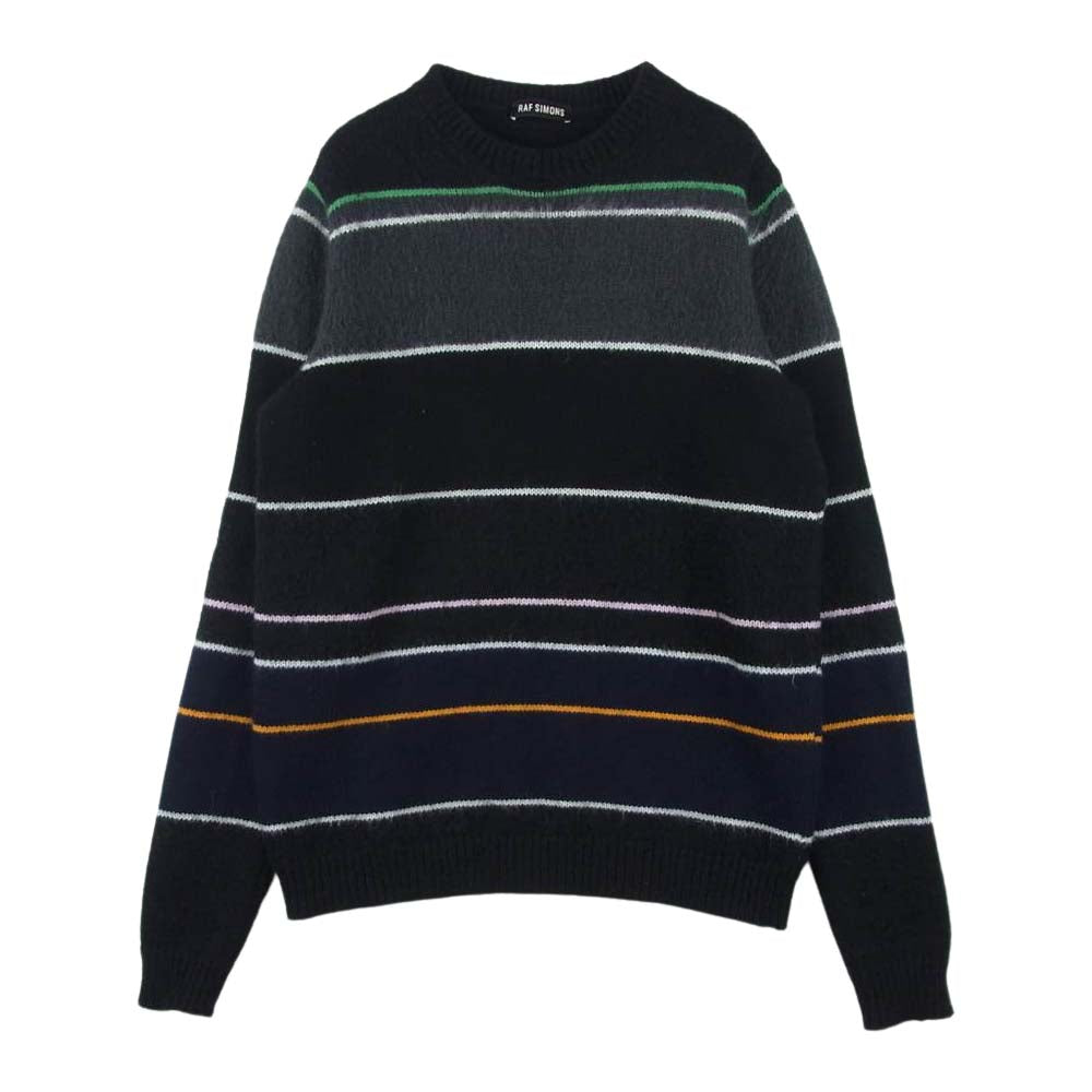 RAF SIMONS ラフシモンズ 13AW 132-1-803-2102-9942 Striped Wo-Mohair Crew Neck Knit モヘア混 ボーダー クルーネック ニット セーター ブラック系 M【中古】