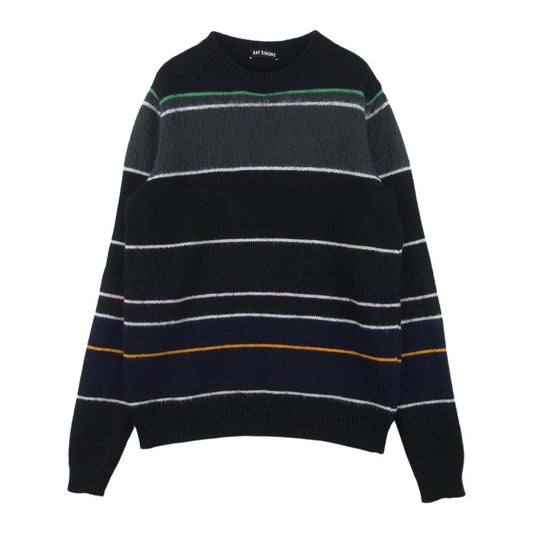 RAF SIMONS ラフシモンズ 13AW 132-1-803-2102-9942 Striped Wo-Mohair Crew Neck Knit モヘア混 ボーダー クルーネック ニット セーター ブラック系 M【中古】