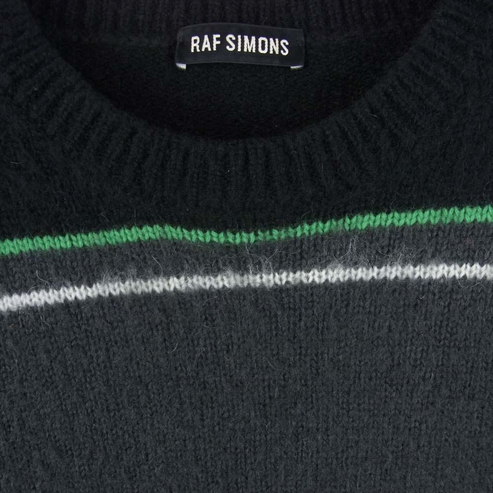 RAF SIMONS ラフシモンズ 13AW 132-1-803-2102-9942 Striped Wo-Mohair Crew Neck Knit モヘア混 ボーダー クルーネック ニット セーター ブラック系 M【中古】