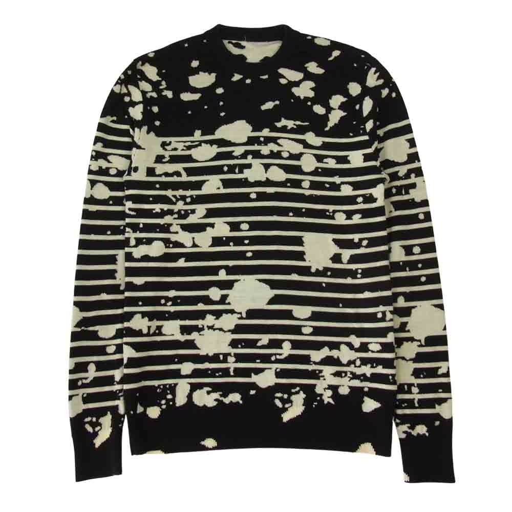 Dior ディオール 17SS 763M613ZT316 国内正規品 スプラッター ペイント クルーネック ボーダー ウール ニット セーター ブラック系 XS【中古】