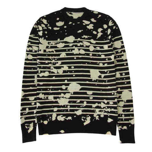 Dior ディオール 17SS 763M613ZT316 国内正規品 スプラッター ペイント クルーネック ボーダー ウール ニット セーター ブラック系 XS【中古】