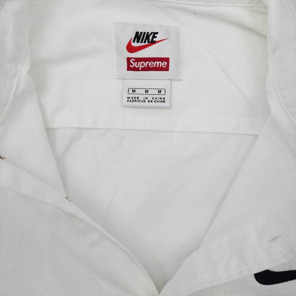 Supreme シュプリーム × NIKE ナイキ 21SS Cotton Twill Shirt ロゴ刺繍 コットン ツイル 長袖 シャツ ホワイト系 M【中古】