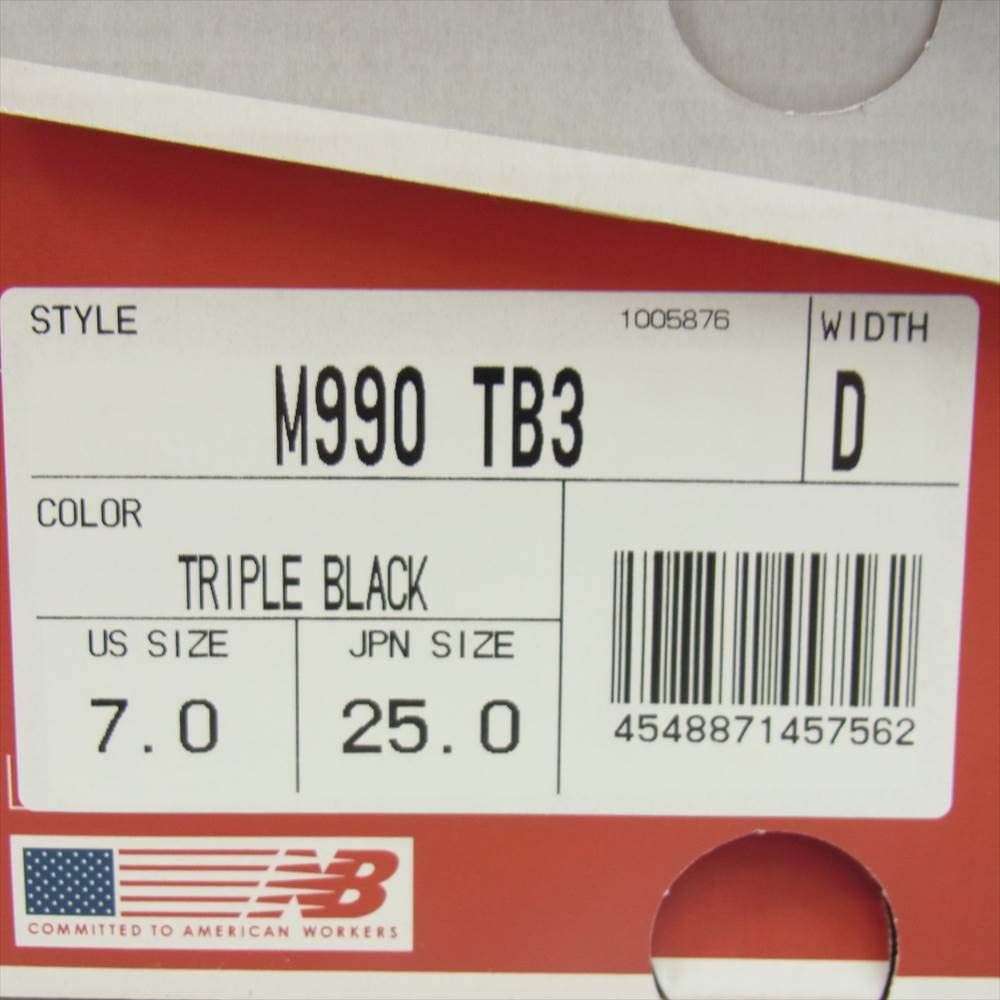 NEW BALANCE ニューバランス M990TB3 USA製 スエード ローカット スニーカー  ブラック系 25cm【中古】