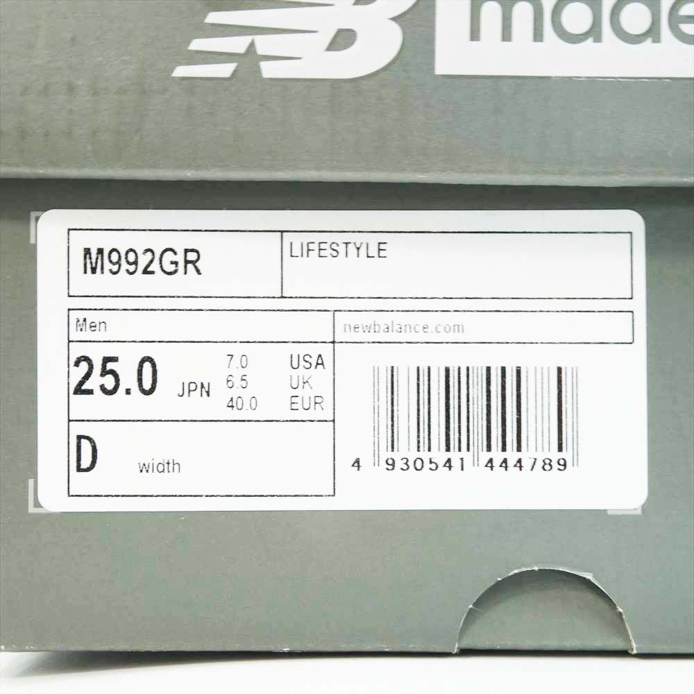 NEW BALANCE ニューバランス 992GR USA製 スエード ローカット スニーカー  グレー系 25cm【美品】【中古】
