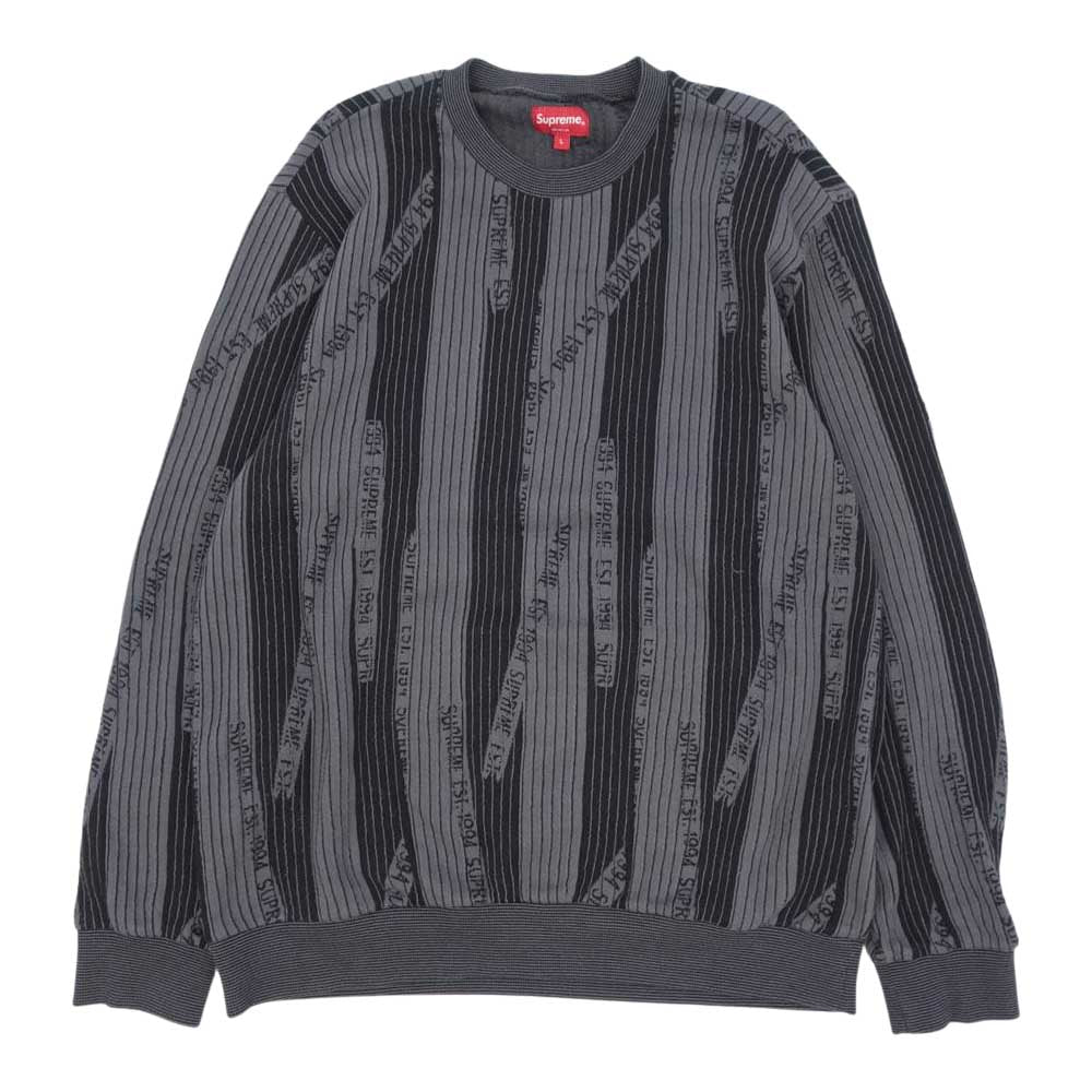 Supreme シュプリーム 20AW Textured Stripe Crewneck テクスチャード ストライプ クルーネック グレー系 L【中古】