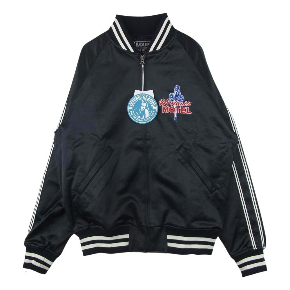 HYSTERIC GLAMOUR ヒステリックグラマー 02221AB03 MOTEL 刺繍 サテン ジャケット ブラック系 L【新古品】【未使用】【中古】