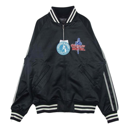 HYSTERIC GLAMOUR ヒステリックグラマー 02221AB03 MOTEL 刺繍 サテン ジャケット ブラック系 L【新古品】【未使用】【中古】