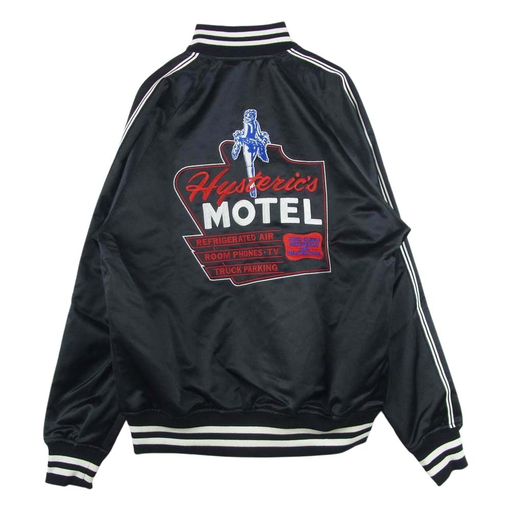 HYSTERIC GLAMOUR ヒステリックグラマー 02221AB03 MOTEL 刺繍 サテン ジャケット ブラック系 L【新古品】【未使用】【中古】