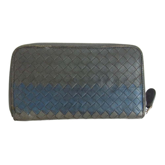 BOTTEGAVENETA ボッテガヴェネタ B05691186M イントレチャート ラウンドジップ ウォレット ダークブラウン系【中古】