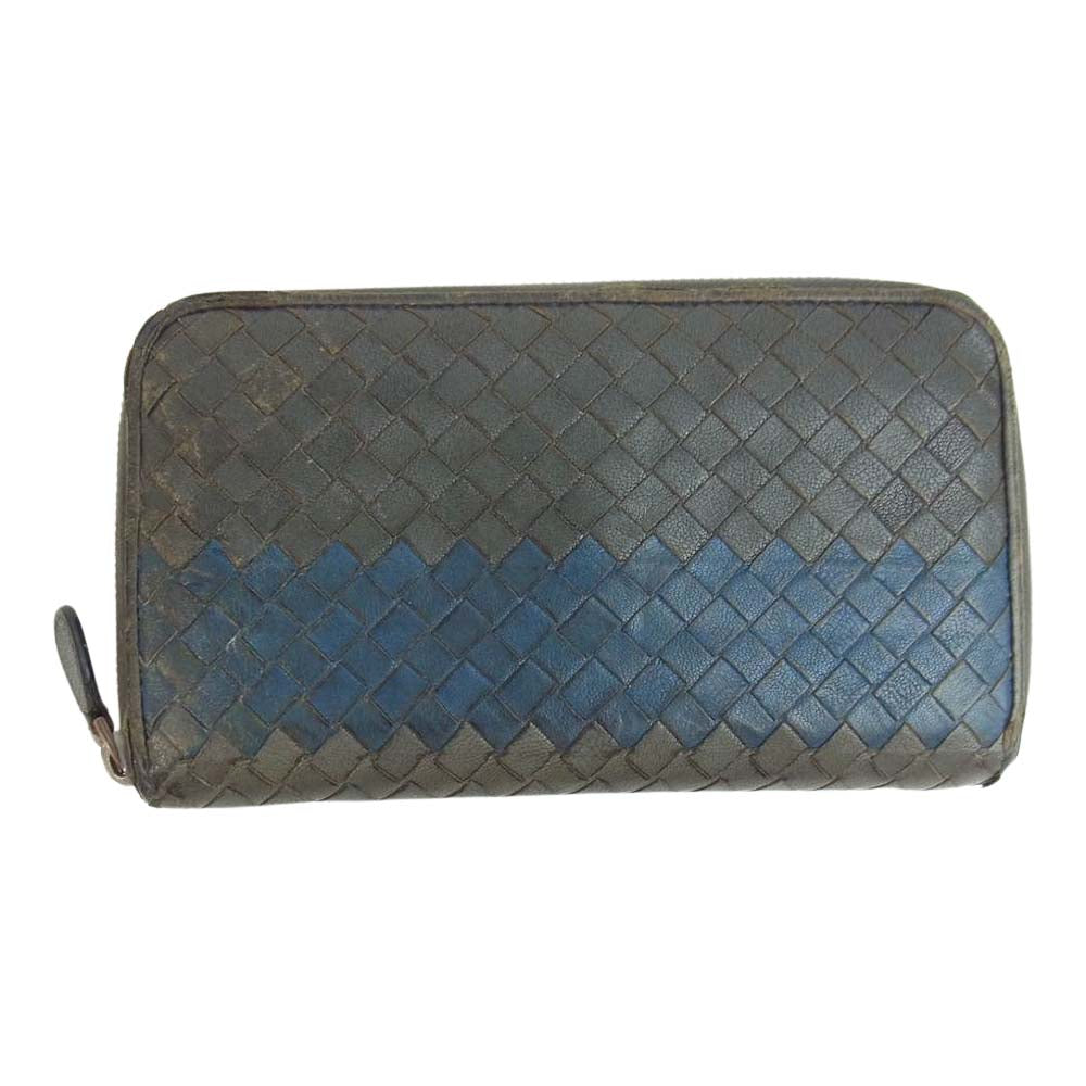 BOTTEGAVENETA ボッテガヴェネタ B05691186M イントレチャート ラウンドジップ ウォレット ダークブラウン系【中古】